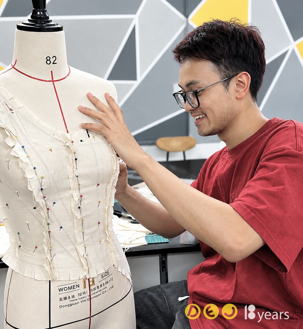 Học sinh thực hành kỹ thuật ghim vải trên Dress form